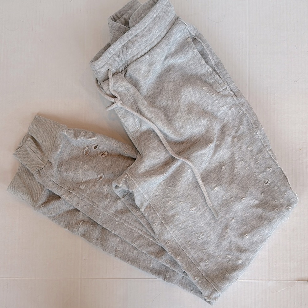 Alo deconstructed, distressed, gray sweatpants, size medium